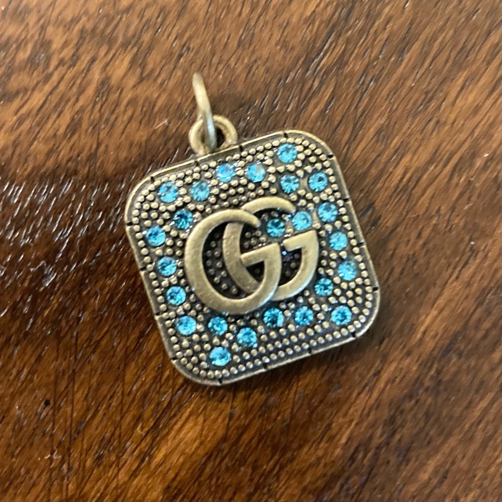 Gucci GG Gold Charm Pendant Blue Crystals
